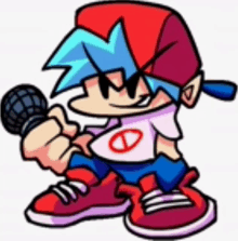 a cartoon boy is holding a microphone in his hand .