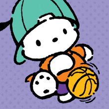 a cartoon drawing of a person holding a basketball with sanrio co. ltd. on the bottom