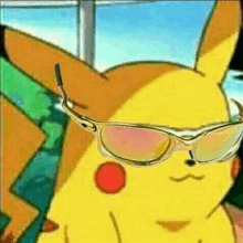 a close up of a pikachu wearing sunglasses