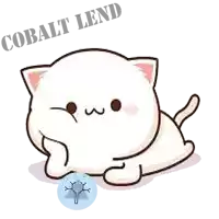 a drawing of a white cat with the word cobalt lend written above it