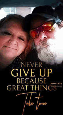 a poster that says never give up because great things