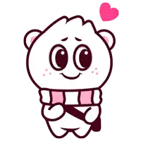 a cartoon drawing of a bear wearing a pink scarf with a heart above it