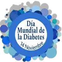 dia mundial de la diabetes 14 noviembre is written on a blue circle