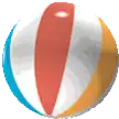 a pixel art illustration of a red , white , and blue beach ball on a white background .