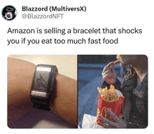 a bracelet that shocks you if you eat too much fast food is being sold by amazon