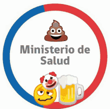 a sign that says ministerio de salud with a clown and a beer