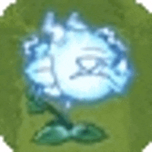 a cartoon illustration of a plant with a blue flower in the middle of a green field .