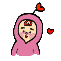 a drawing of a person wearing a pink hoodie with hearts on their heads