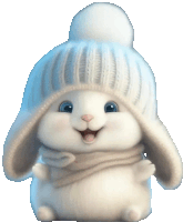 a rabbit wearing a knitted hat and scarf