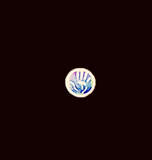 a white circle with a blue hand on it on a black background