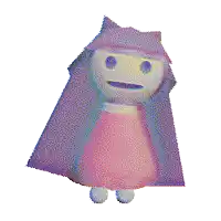 a pixelated drawing of a girl with a purple cape