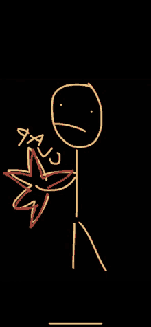 a drawing of a stick figure with a sad face and a red star