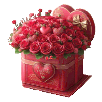 a heart shaped box filled with red roses and a heart with the words valentine you on it