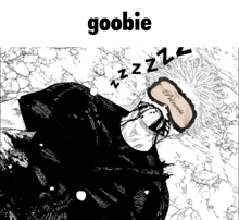 a black and white drawing of a person sleeping with a sleep mask that says princess