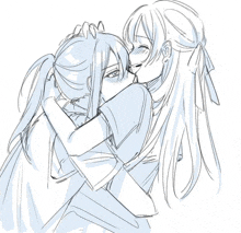 a drawing of two girls hugging each other