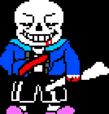 a pixel art of a skeleton holding a knife