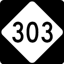 a black and white sign with the number 303 written on it