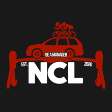 a logo that says ncl on it with a red car on top