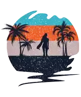 a silhouette of a woman holding a surfboard standing on a beach