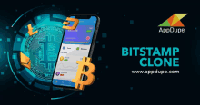 an ad for bitstamp clone shows a phone and a coin