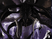 a painting of a monster with a purple background and lightning