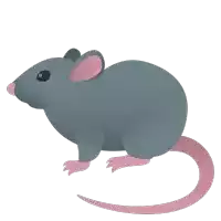 a gray mouse with a pink tail is sitting on a white surface