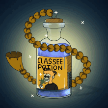 a bottle of classee potion with a skull on the label