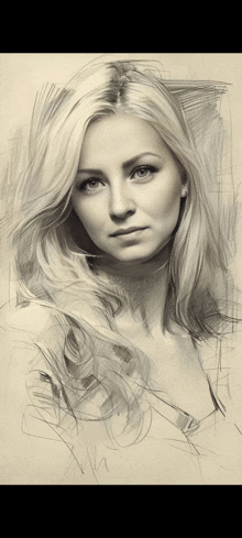 a black and white pencil drawing of a woman