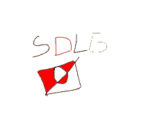 a drawing of the sdlg logo with a red square