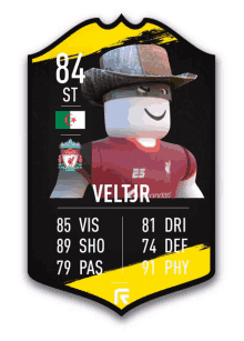 a soccer card with the name veltor and his stats