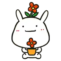 a cartoon bunny is holding a potted plant with a flower on top of it