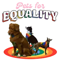 three dogs are sitting on a rainbow circle with the words " pets for equality " written above them