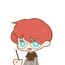 a cartoon character with red hair and glasses holding a wand