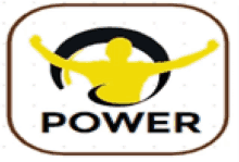 a logo for a company called power with a yellow man