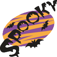 a purple and orange oval with bats and the word spooky