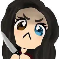 a cartoon of a girl holding a large knife