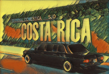 a painting of a black car with the word costa rica on it