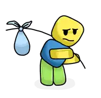 a cartoon of a roblox character carrying a bag