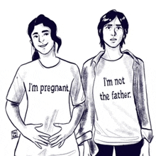 two people wearing shirts that say i 'm pregnant i 'm not the father