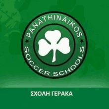 a logo for a soccer school with a clover in the center of a green circle .