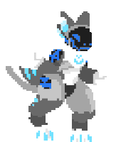 a pixel art of a gray and orange furry animal with a helmet on .