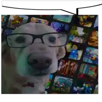 a dog wearing glasses is surrounded by a collage of pictures