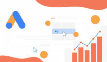 a google ad is surrounded by coins and arrows