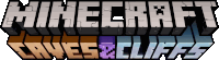 a logo for minecraft caves and cliffs with a white background