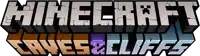 a logo for minecraft caves and cliffs with a white background