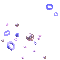 purple rings and balls are floating in the air on a white background