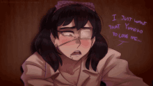 a girl with a bandage on her eye says " i just want that yumeko to love me ... "