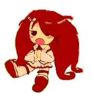 a cartoon girl with red hair is sitting down