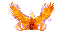 a painting of a phoenix with its wings outstretched on a white background