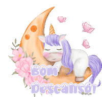 a unicorn sleeping on a crescent moon with the words bom descanso